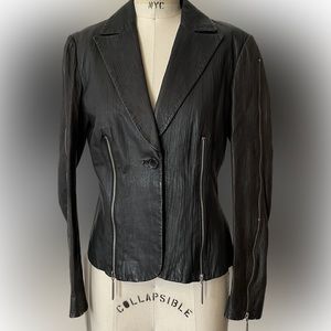 Black Sharagano leather jacket zipper details size M fully lined